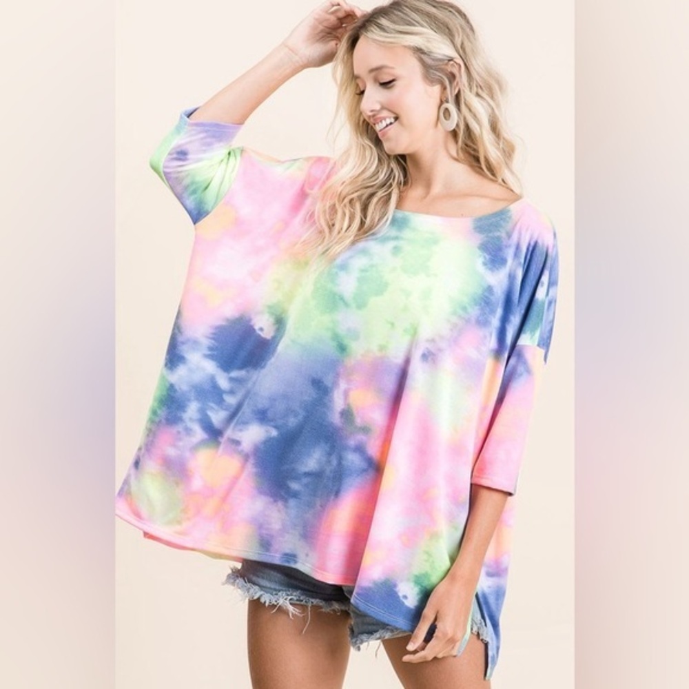 BiBi Tie Dye Print Low Gauge Knit Top